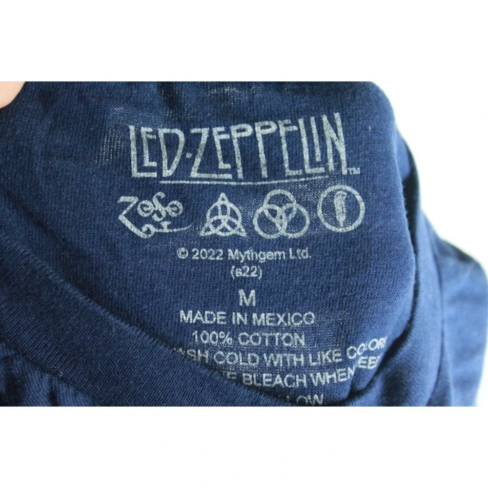 Led Zeppelin Men Blue Shirt Rock Concert Short Sleeve Size Meduim